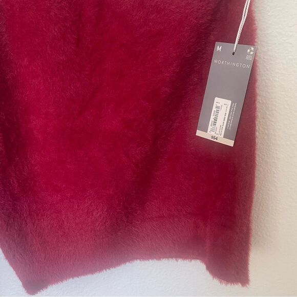Worthington Size Medium Fuzzy Vibrant Red Off-Shoulder Sweater - Picture 9 of 11